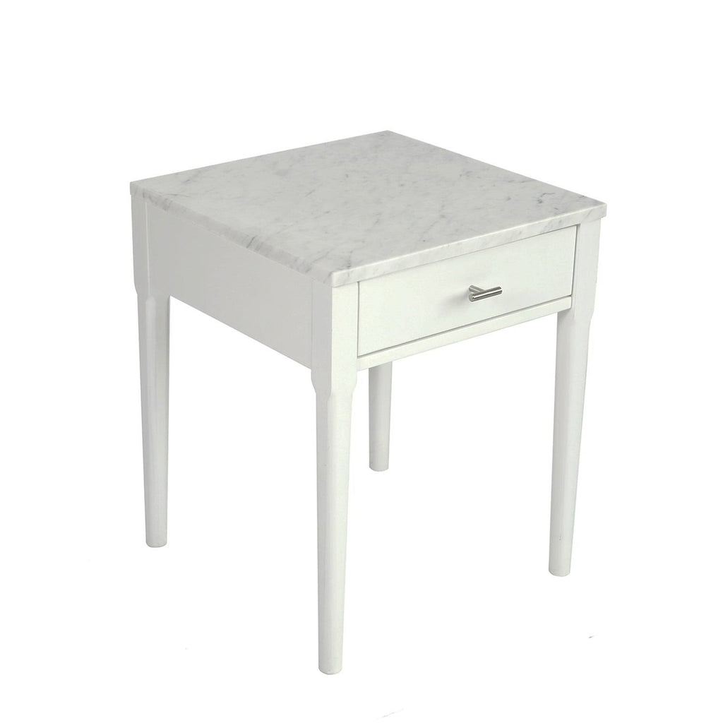 Square Italian Carrara White Marble Side Table with Legs - Tan Q741