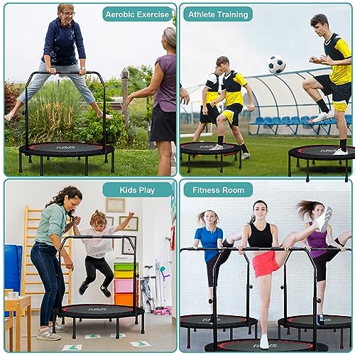 40"/48" Foldable Mini Trampoline with Adjustable Handle Resistance Bands R1478