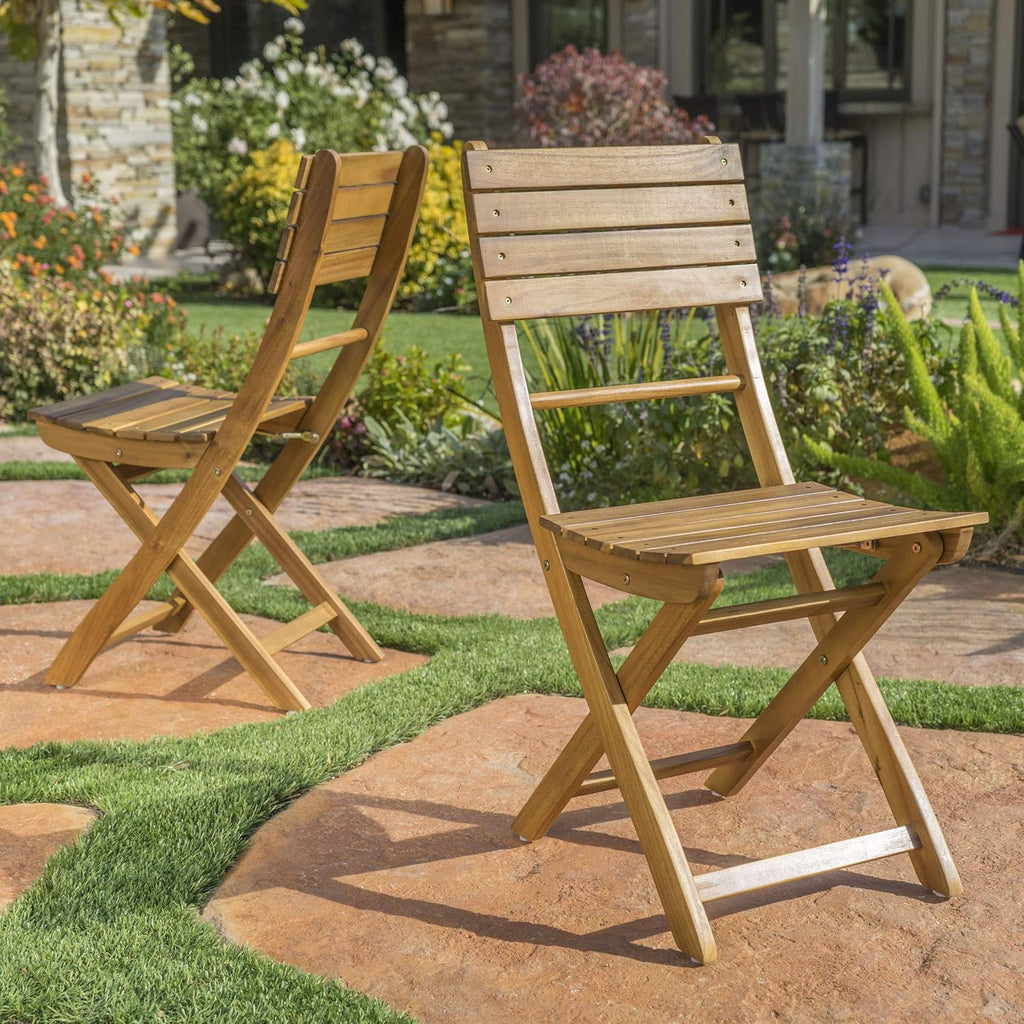 Natural Stained Acacia Wood Foldable Dining Chairs, 2-Pcs Set N755