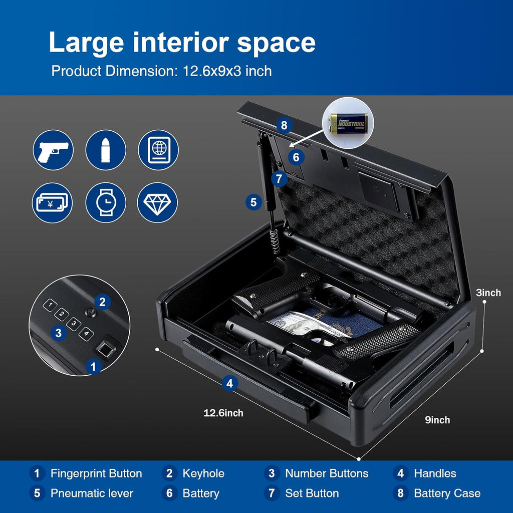 Black Biometric Gun Safe for Handgun with 2 Capacity N1479