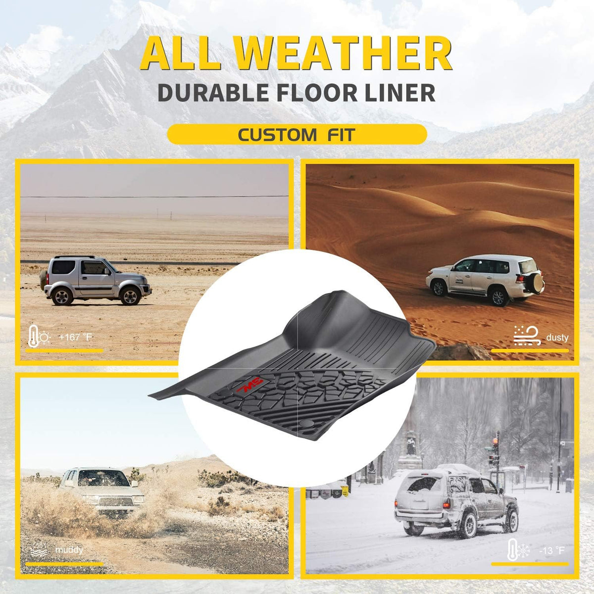 TPE All Weather Custom Fit Floor Mats 1st & 2nd Row Full Set Black R71816