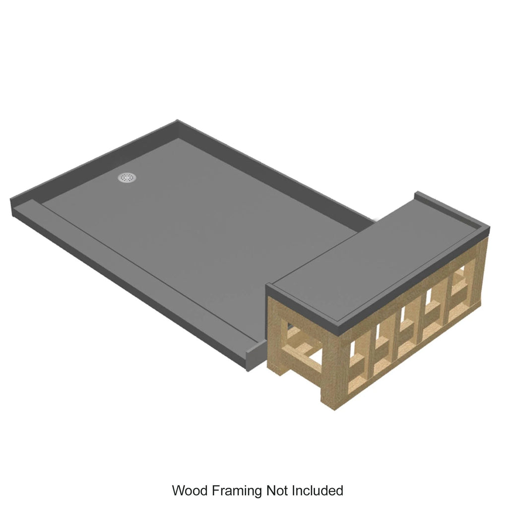 Single Threshold Shower Base with Bench and Drain Plate N421