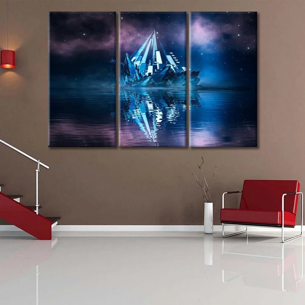 3PCS Framed Canvas Wall Art Set, 60"x40" Abstract Neon City W681
