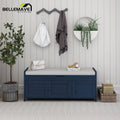Navy Blue Wood Storage Bench with Removable Cushion and Shelves Z798057