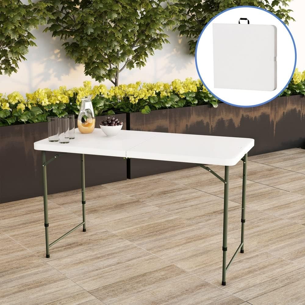 White Folding Plastic Dining Table with Handle S576