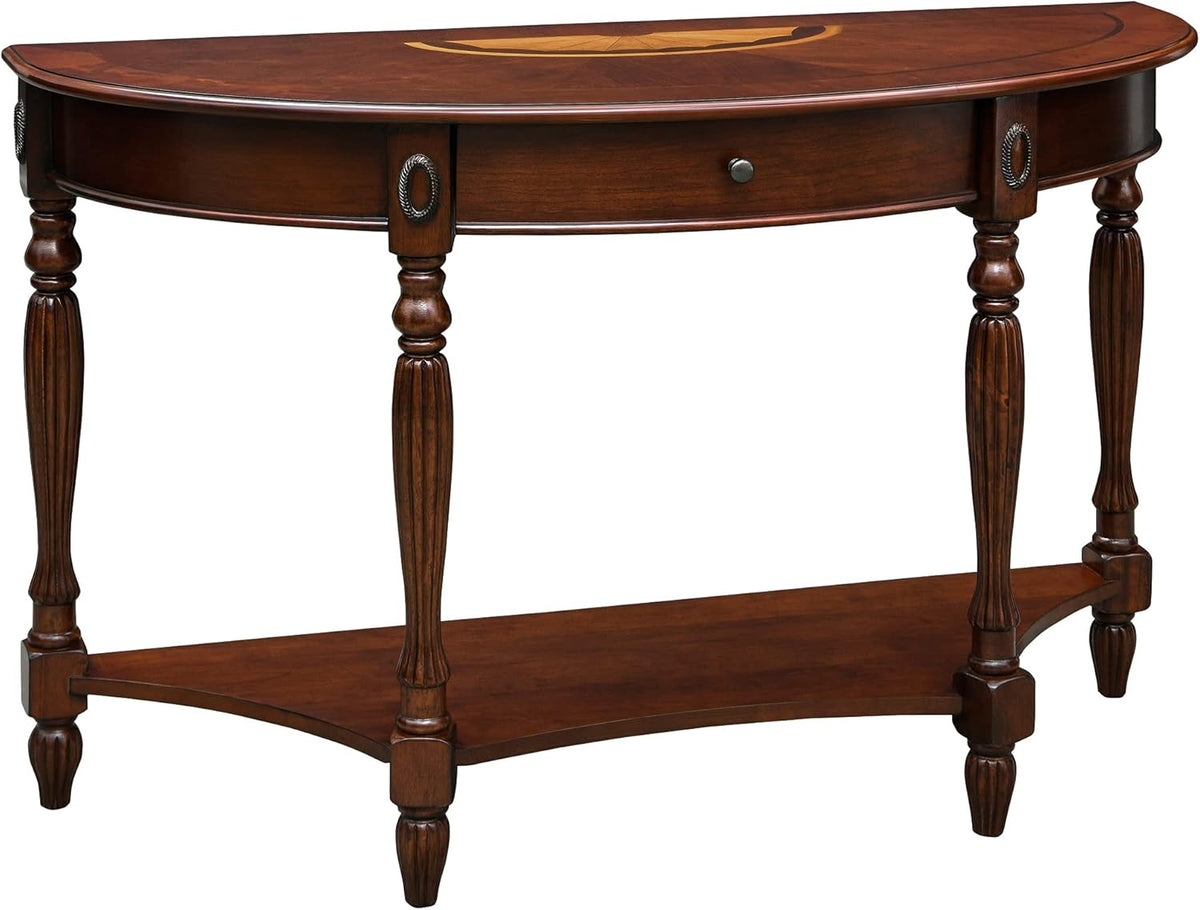 Walnut Solid Wood Oval Side Table with Tempered Glass Shelf E1125