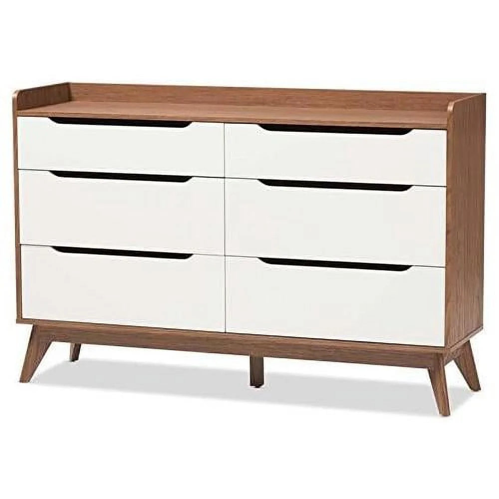 White and Walnut 6 Drawer Wood Dresser W924999