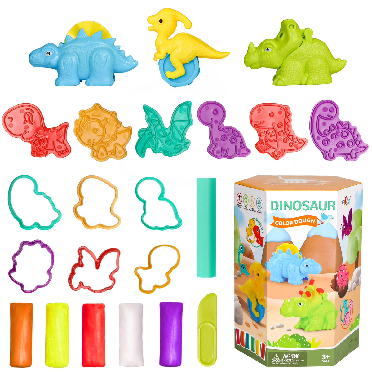 Play Dough Toys Colored Clay Set with Dinosaur Mold N40632