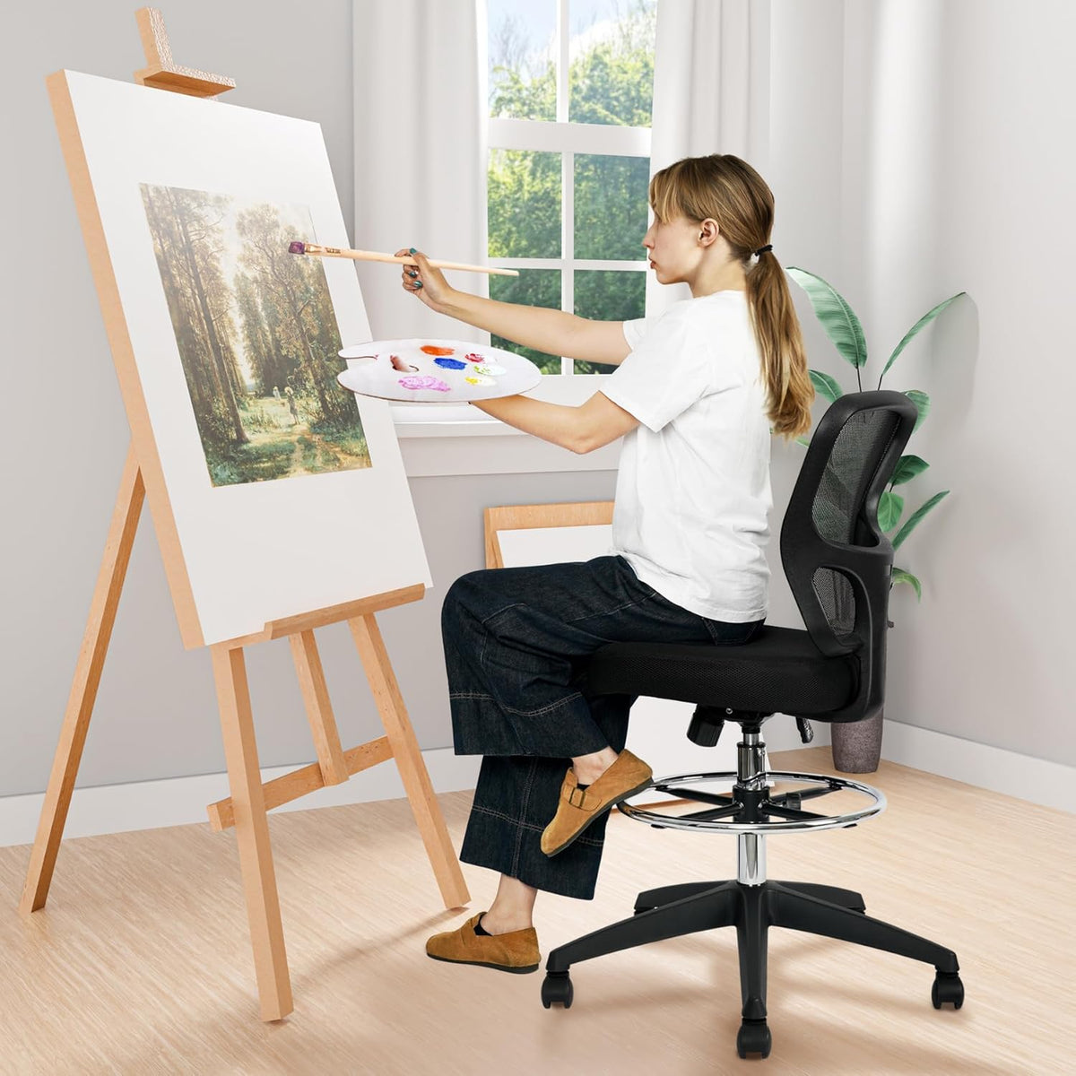 Adjustable Height Drafting Chair with Footrest H659