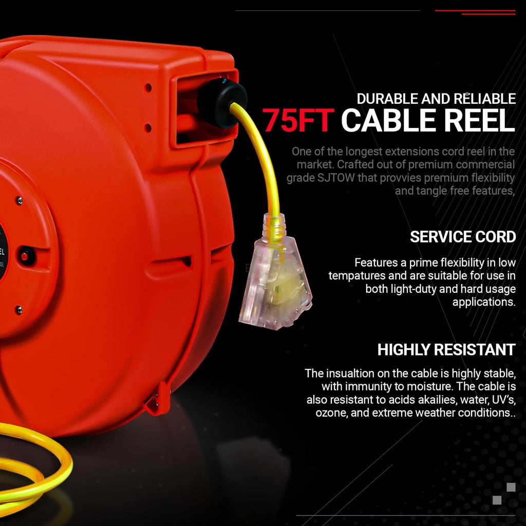 12awg x 80' Retractable Extension Cord Reel J714506