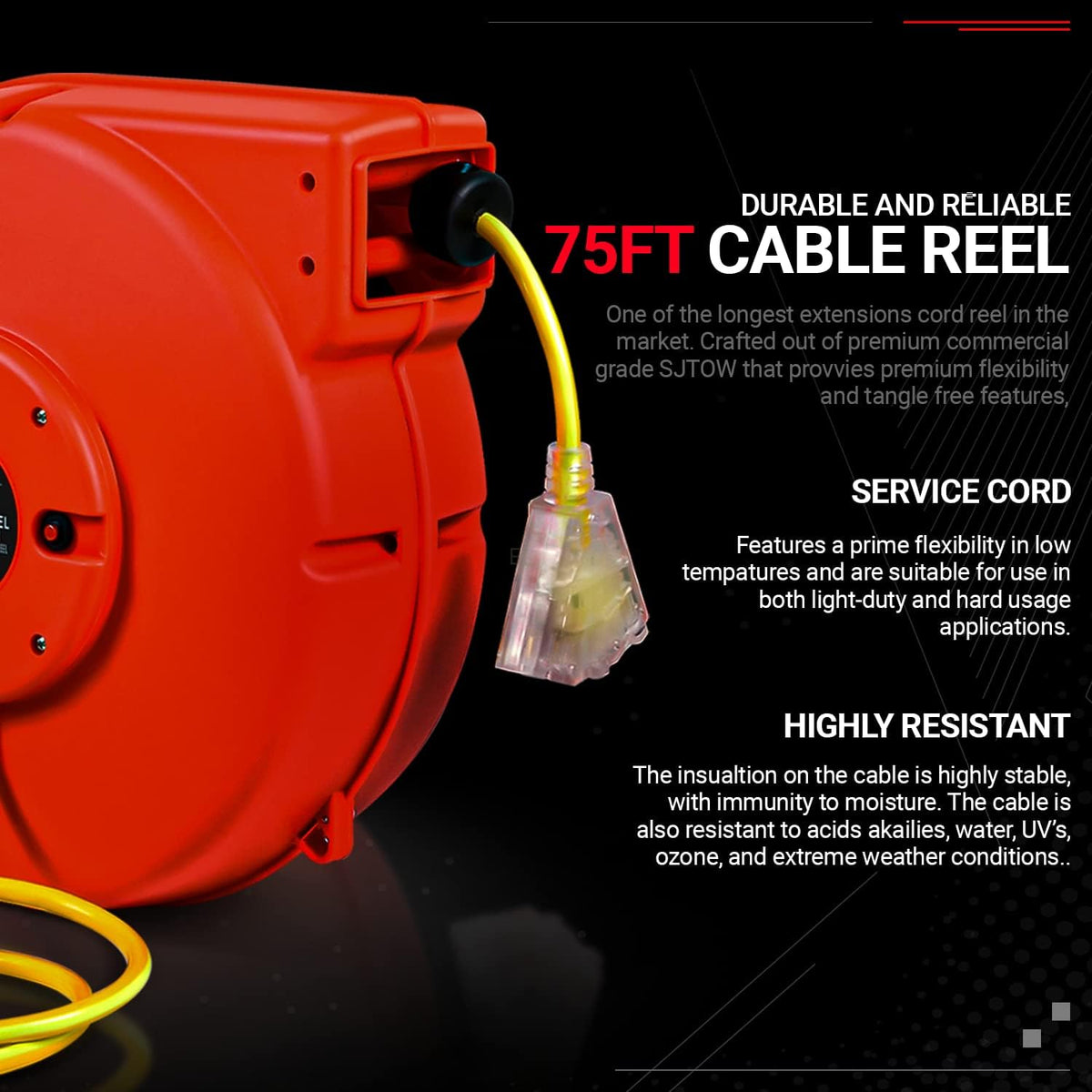 12awg x 80' Retractable Extension Cord Reel J714506
