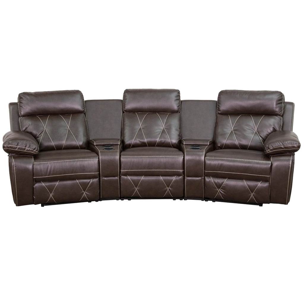 Brown 3-Seat Reclining Theater Seating with Cup Holders B863570