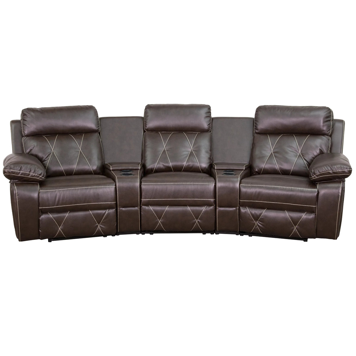 Brown 3-Seat Reclining Theater Seating with Cup Holders B863570