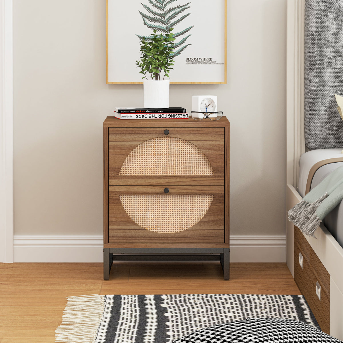 2 Hand Made Rattan Decorated Drawers Nightstand N599893