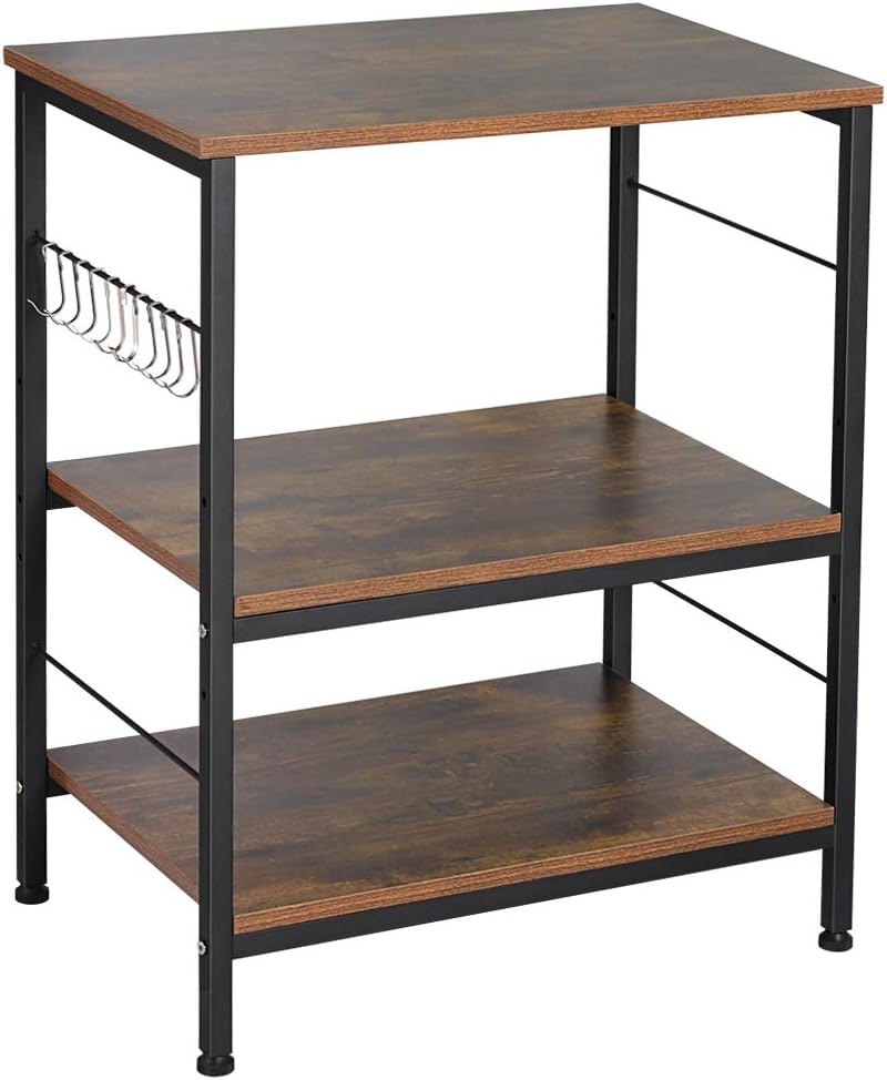 Rustic Brown 3 Tier Storage Shelf with 10 Hooks O809464