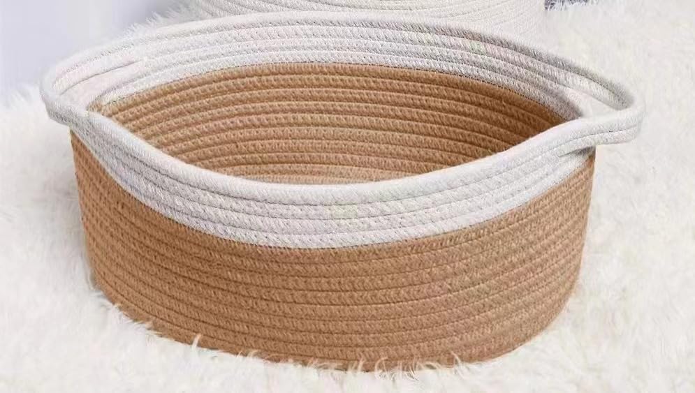 Cotton Rope Basket 12”x8”x5” with Handles, Light Brown Z9990