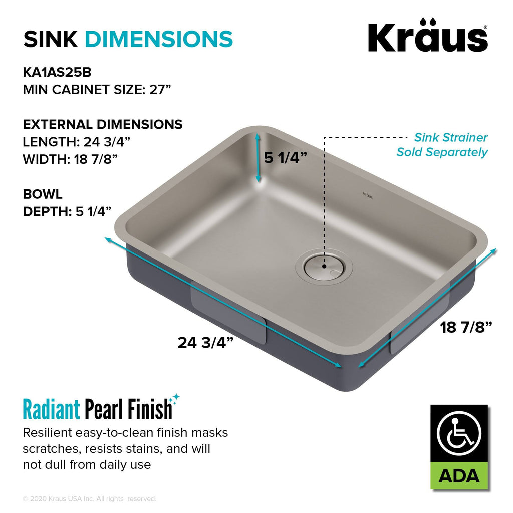 25 in. 16 Gauge Undermount Stainless Steel Single Bowl Kitchen Sink M44260