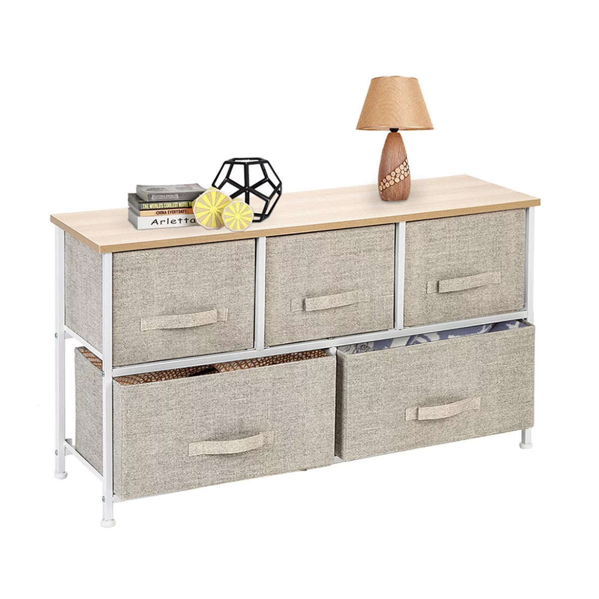 2-Tier Wide Closet Dresser with 5 Fabric Drawers R170690