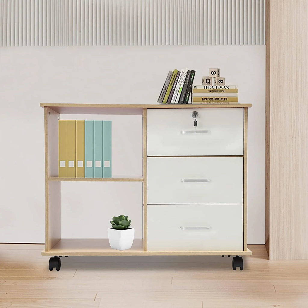 Mobile Lateral Filing Cabinet with Open Storage Shelves A23273