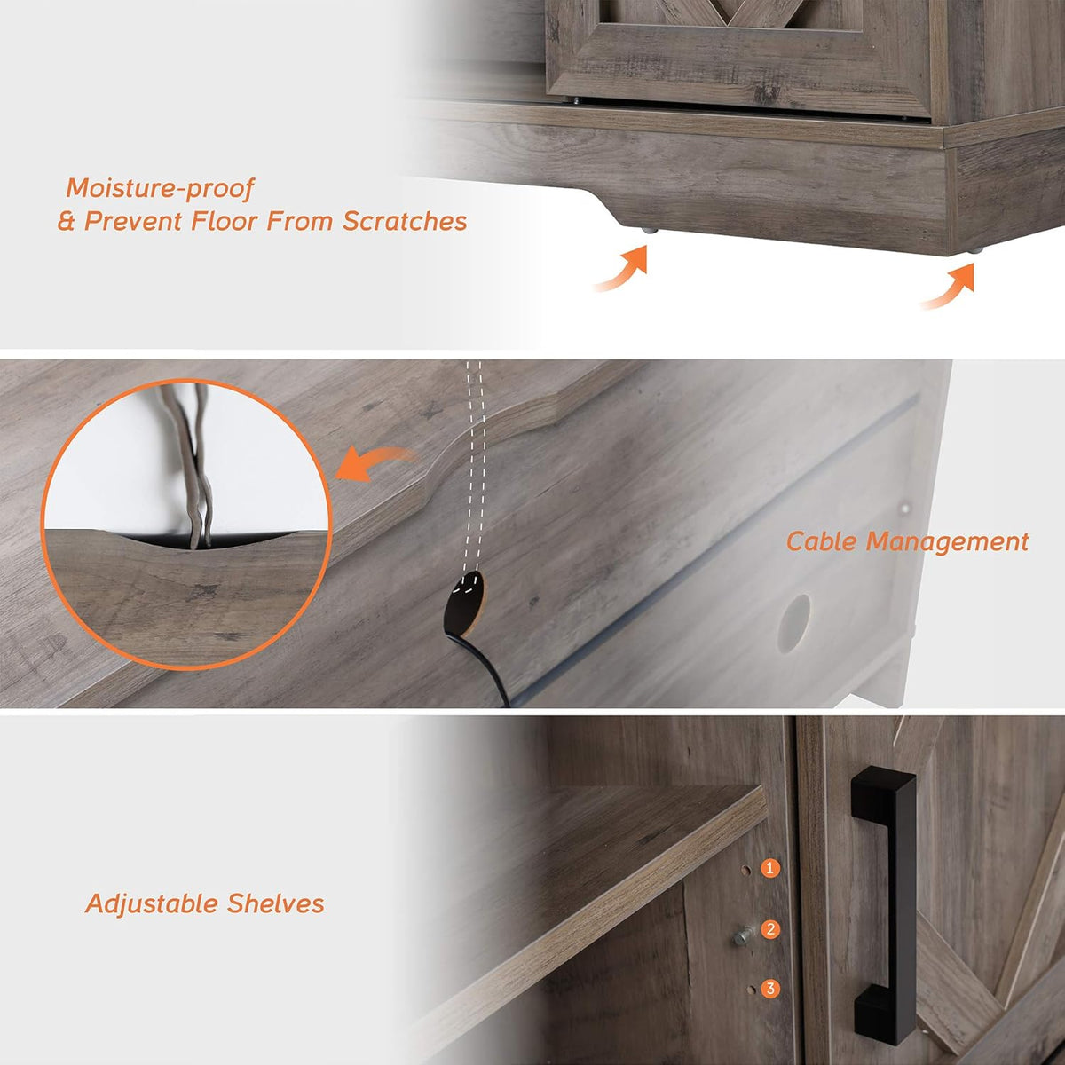 Farmhouse Barn Door TV Stand up to 65 Inch with Storage Shelf and Cabinet D61064