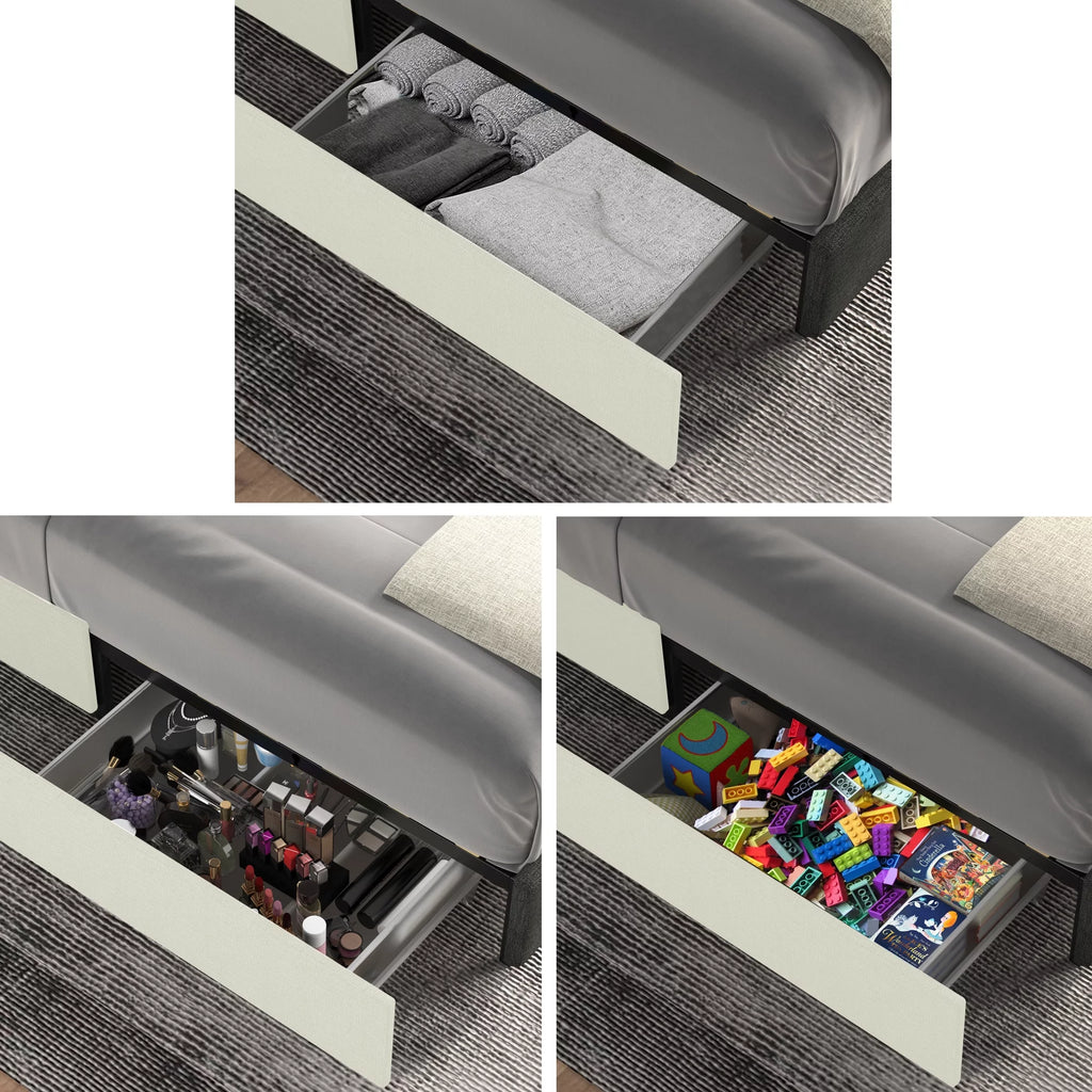 Queen Size Velvet Upholstered Platform Bed with Headboard and 4 Drawers R1220