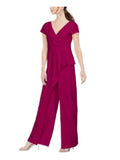 Pink Cap Sleeve V Neck Wide Leg Jumpsuit W940565
