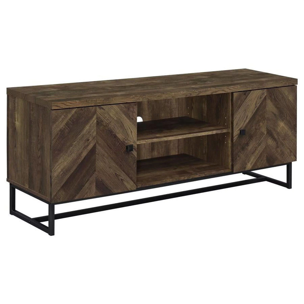 Rustic Oak Herringbone 2-door TV Console with Adjustable Shelves W245715