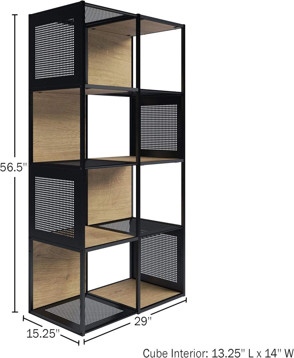 Oak and Black Wood and Metal Cube Storage Bookshelf M925196