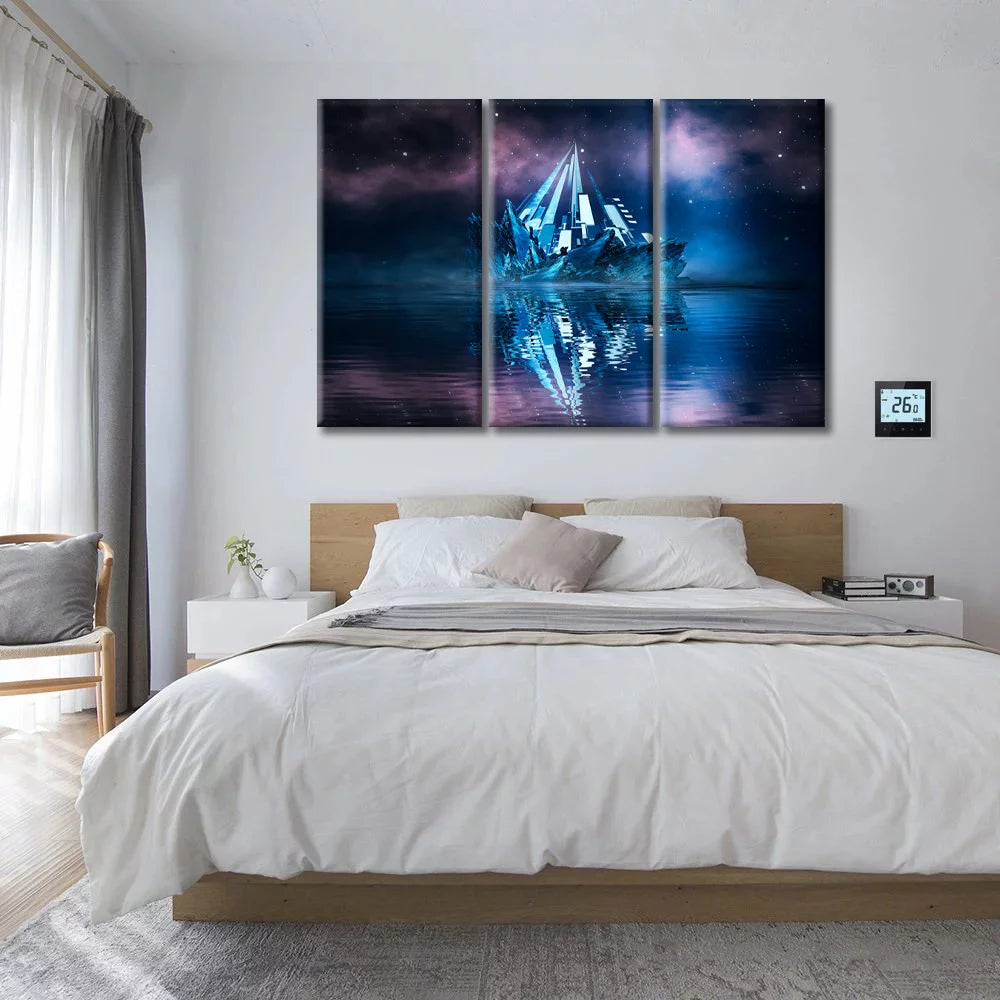3PCS Framed Canvas Wall Art Set, 60"x40" Abstract Neon City W681
