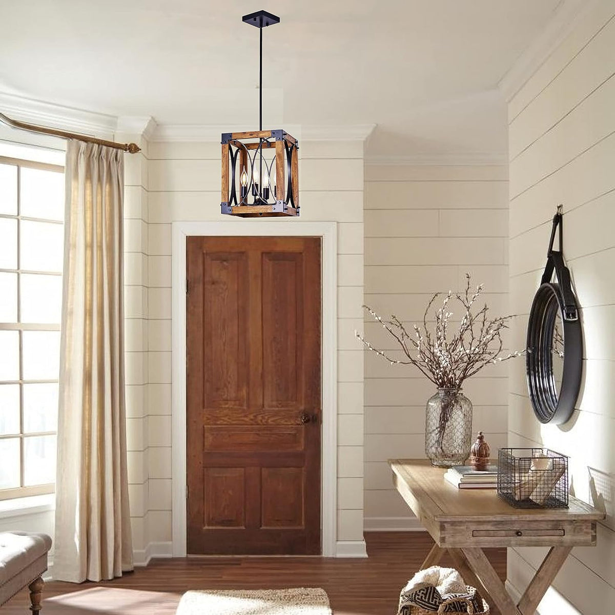4-Light Wood Chandelier Pendant Light Fixture K1574
