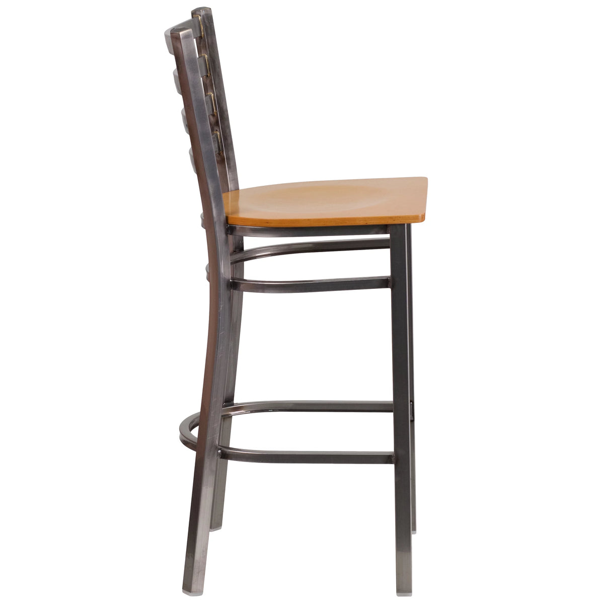 Clear Coated Metal Ladder Back Barstool Q48291
