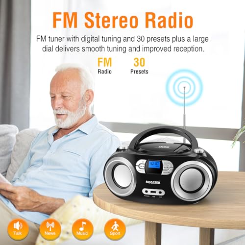 Portable CD Player Boombox with Bluetooth, FM Radio, USB Port N8891