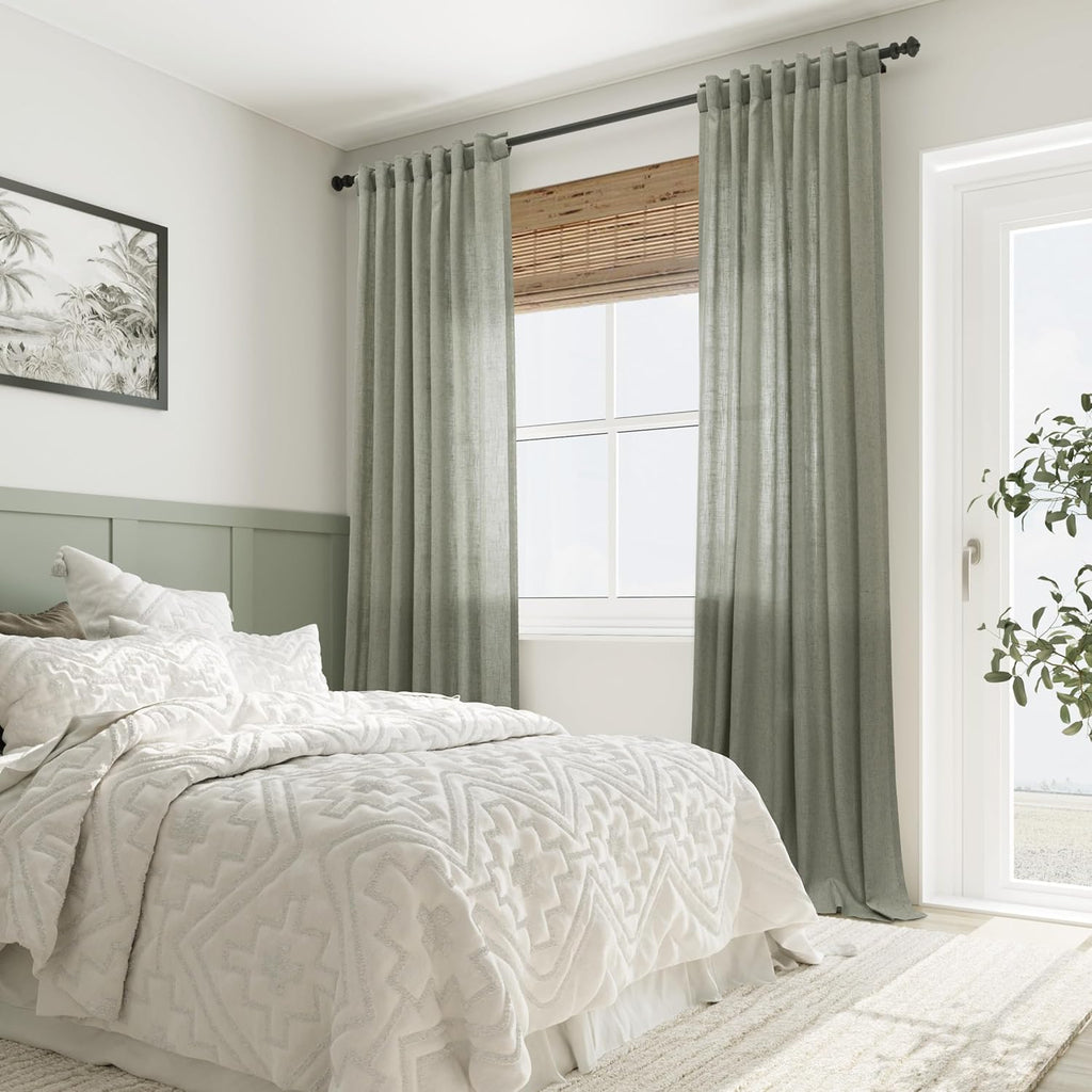 Sage Green Semi Sheer Linen Curtains 84 Inch Length 2 Panels Set Back Pocket 52x84 C6257