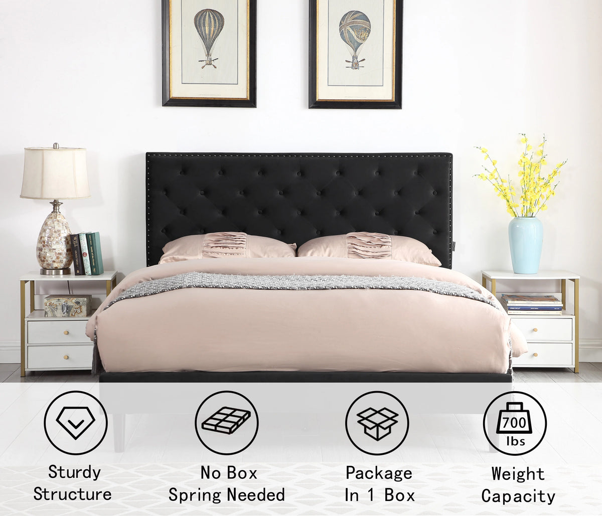 Gray Twin Upholstered Platform Bed Frame with Adjustable Headboard M7768