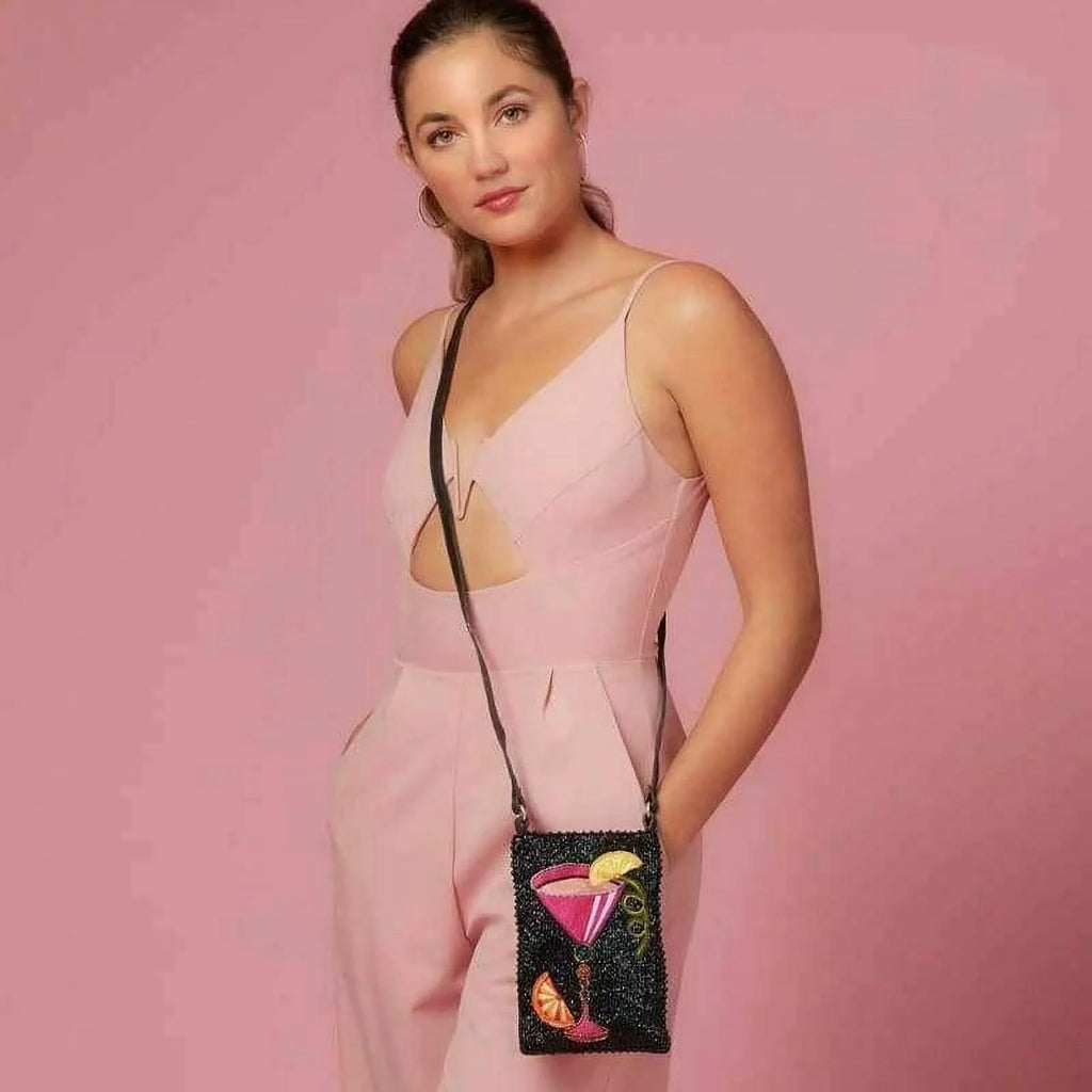 Leather Crossbody Phone Bag Beaded Shoulder Bag R91660