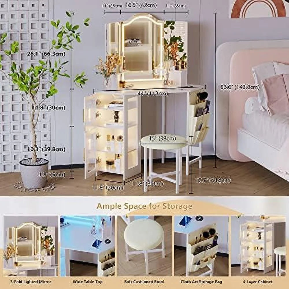 Grey Vanity Desk with Mirror and Lights and Drawers D49028