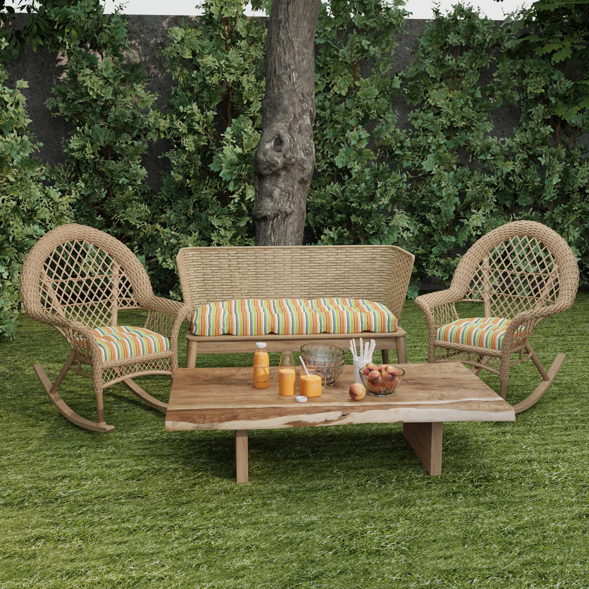 Multicolor Stripe Tufted Outdoor Settee Bench Cushion X62828