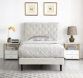 Gray Twin Upholstered Platform Bed Frame with Adjustable Headboard M7768