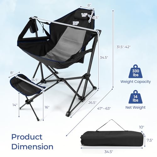 Folding Camp Chair with Detachable Footrest and Carrying Bag J57753