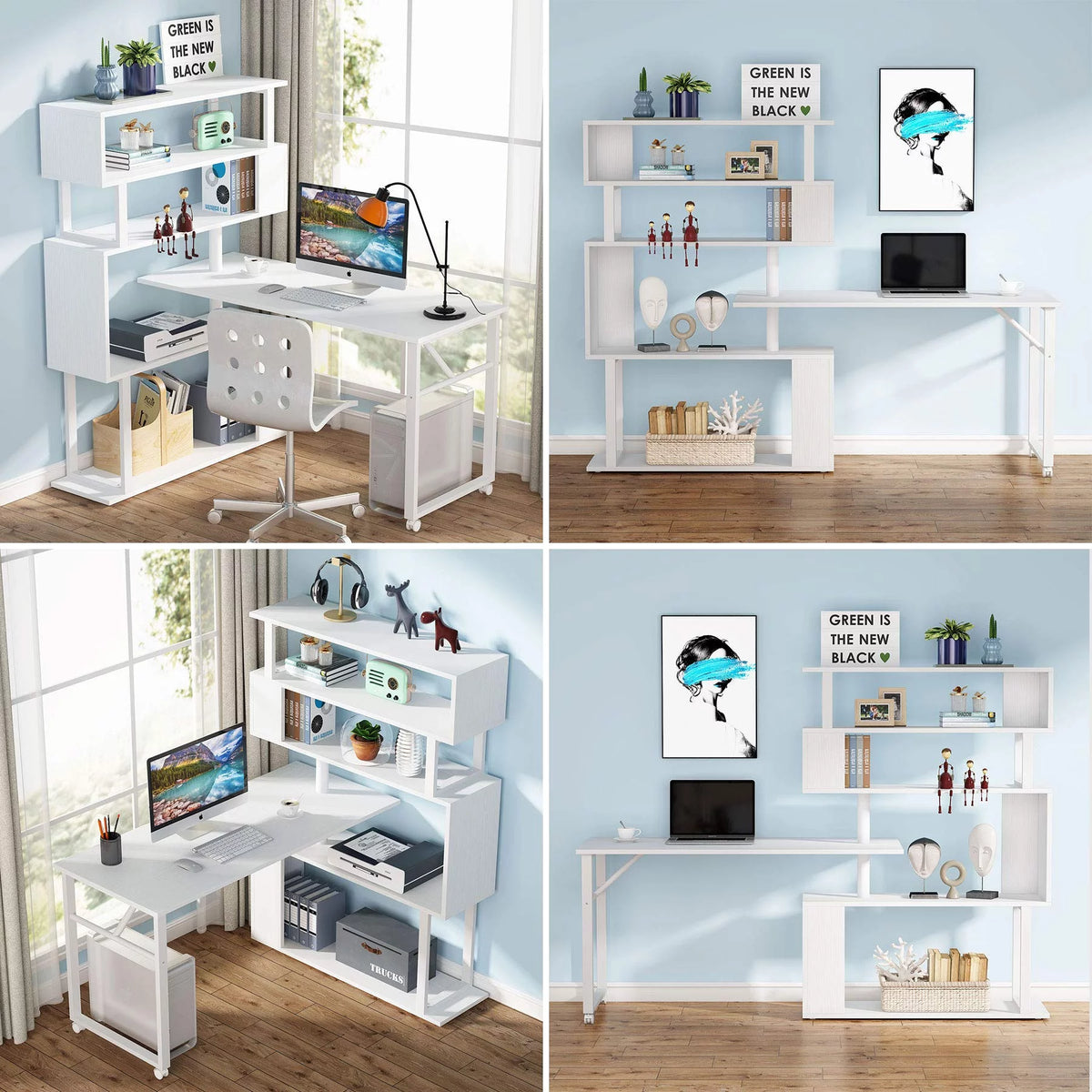 L Shaped Computer Desk with Storage Bookshelf I1990