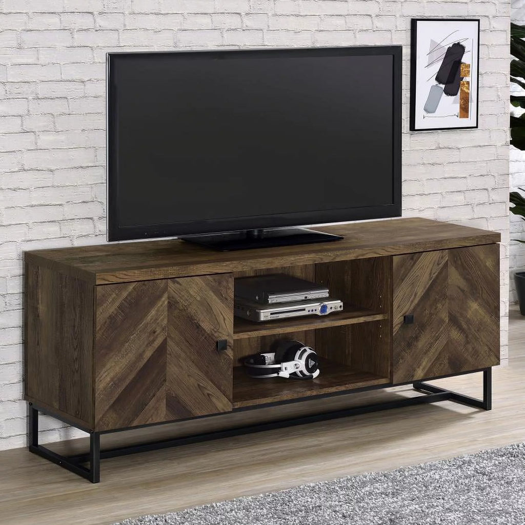 Rustic Oak Herringbone 2-door TV Console with Adjustable Shelves W245715
