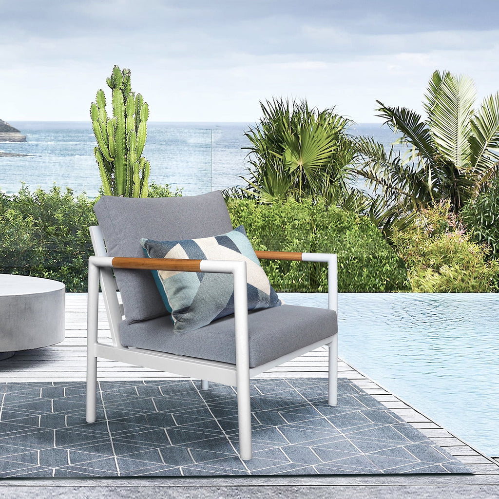 White Gray Aluminum Outdoor Sofa Armchair with Cushions Y926766