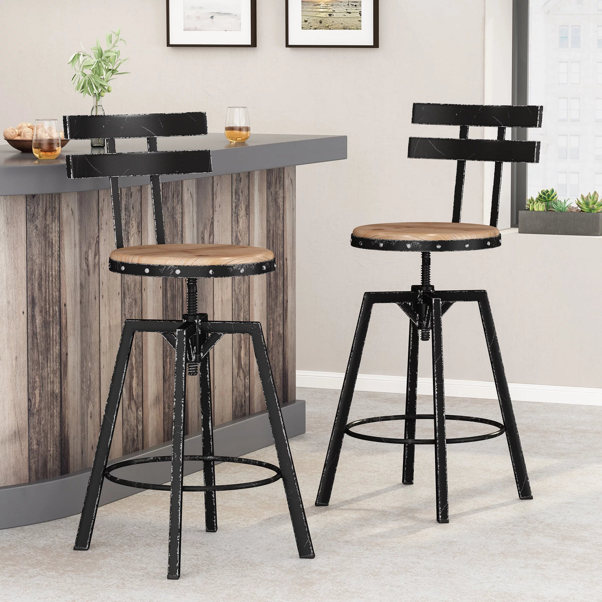 Adjustable Height Swivel Barstools Set of 2 E57848