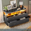 Black 6 Drawer Dresser with Charging Station and LED Light T52613