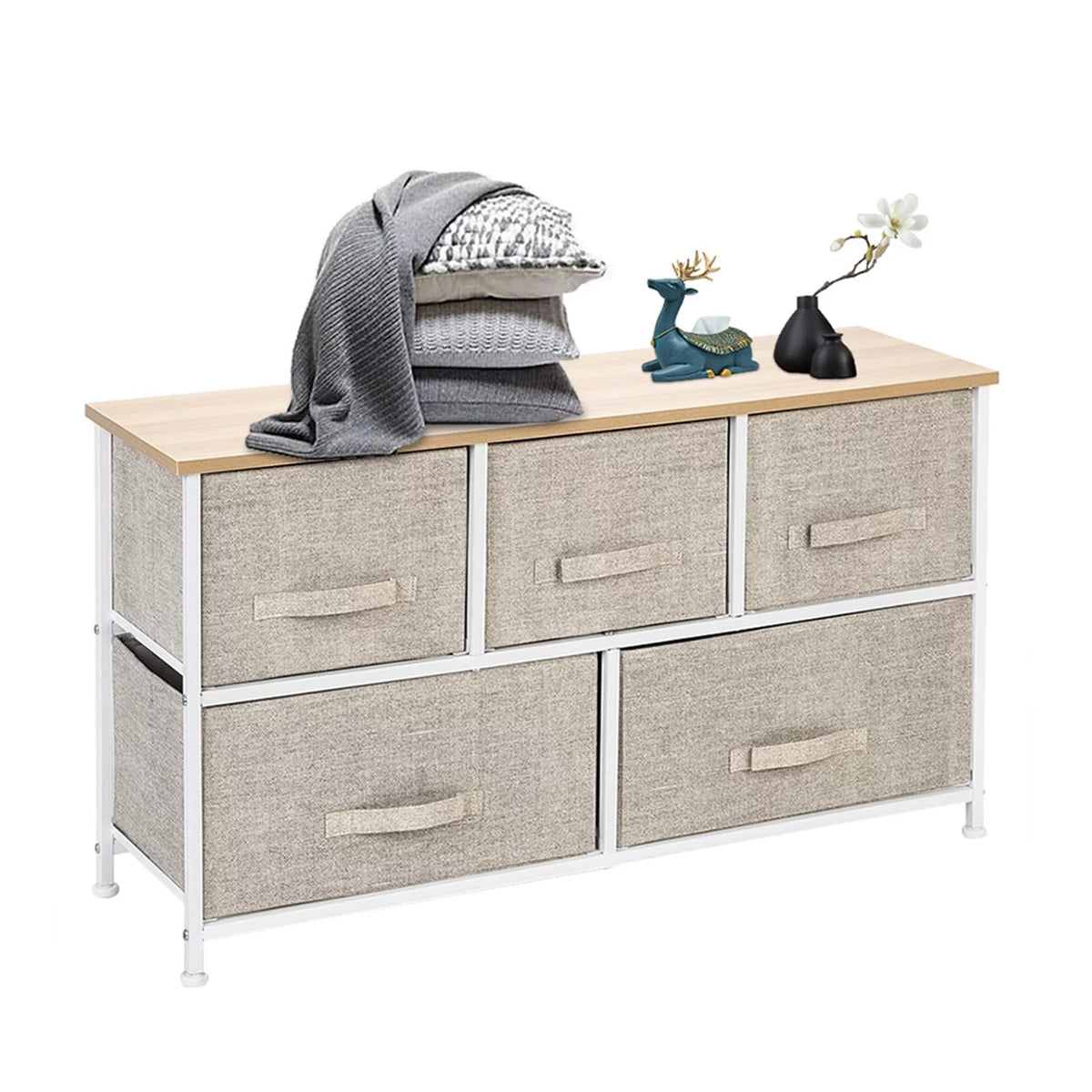 2-Tier Wide Closet Dresser with 5 Fabric Drawers R170690