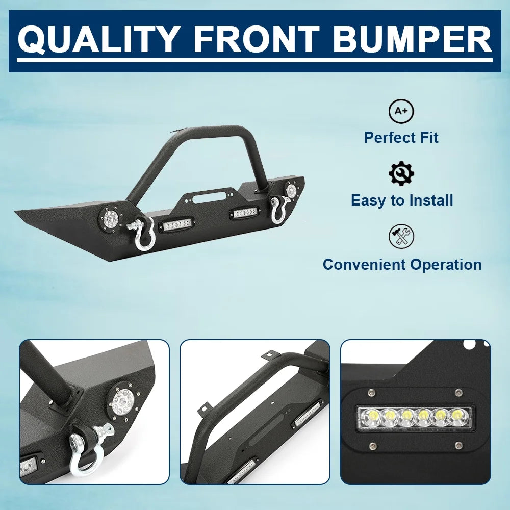 Front Bumper with Winch Plate LED Lights D-rings D6748