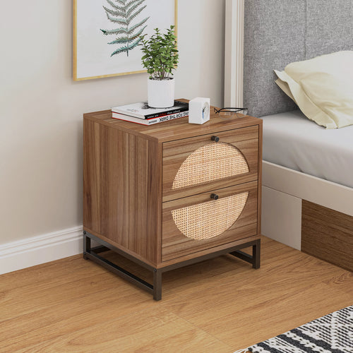 2 Hand Made Rattan Decorated Drawers Nightstand N599893
