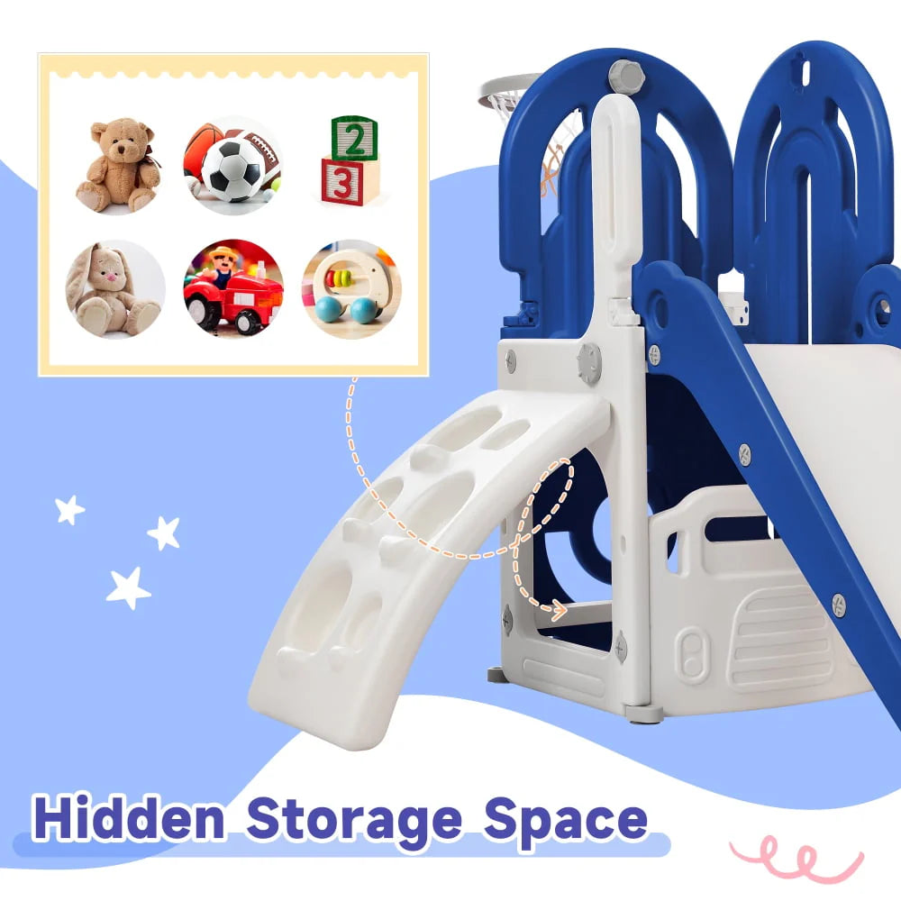 4 in 1 Toddler Climber and Slide Set with Basketball Hoop I44753