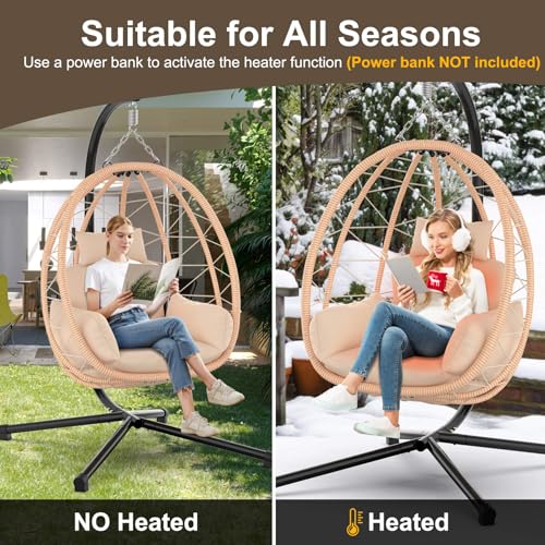 Hanging Egg Chair with Stand, UV Resistant Cushion & Pillow, 370lbs Capacity, Beige A176