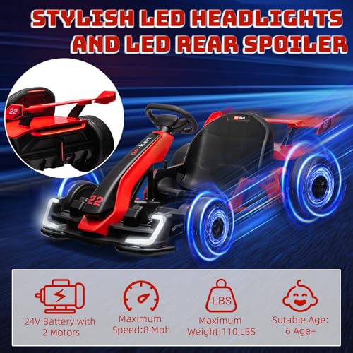24V Electric Drift Kart with 2 * 150W Motors, Adjustable Seat, 8mph Speed, Green Q9984
